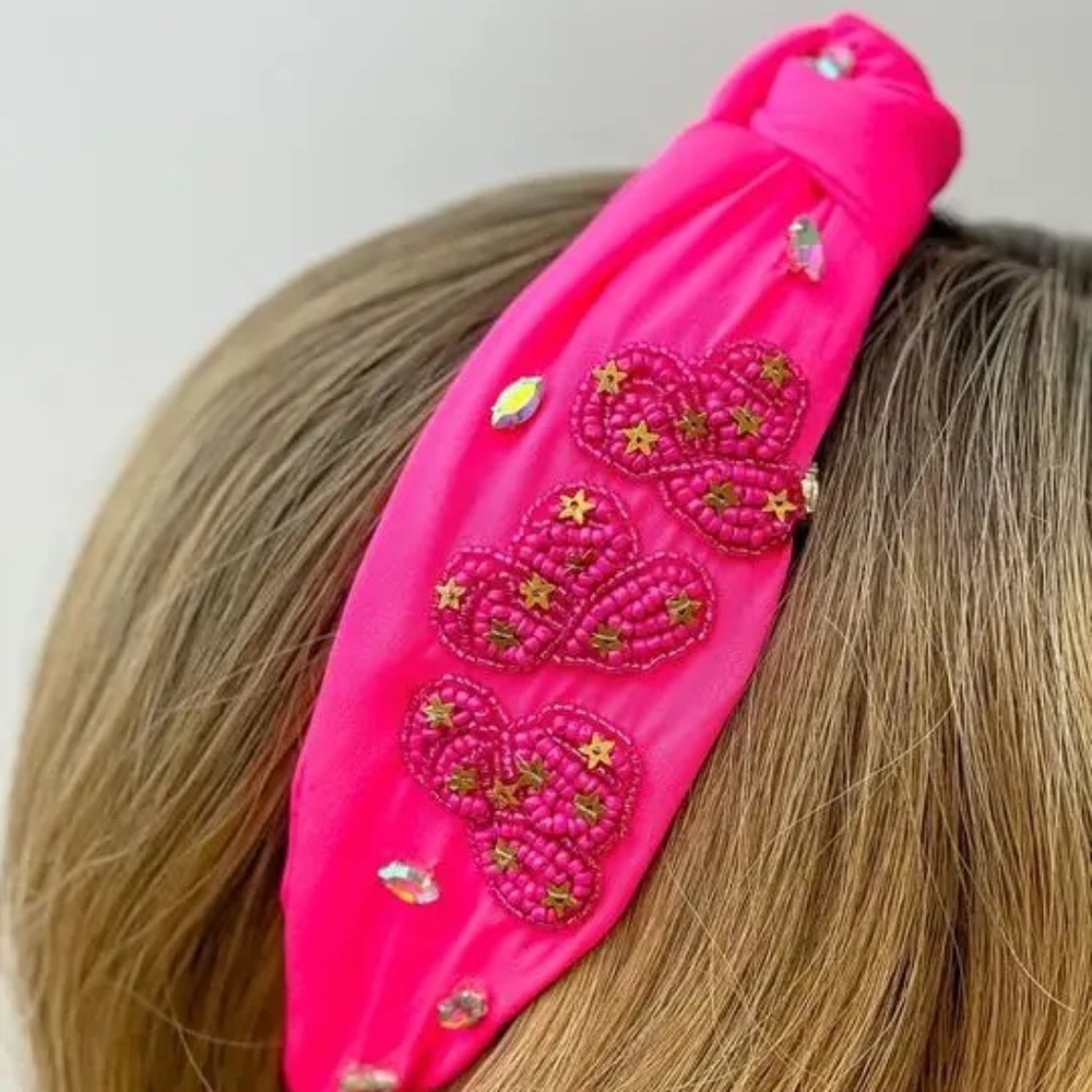 NEW Hot Pink Beaded Top Knot Head Band